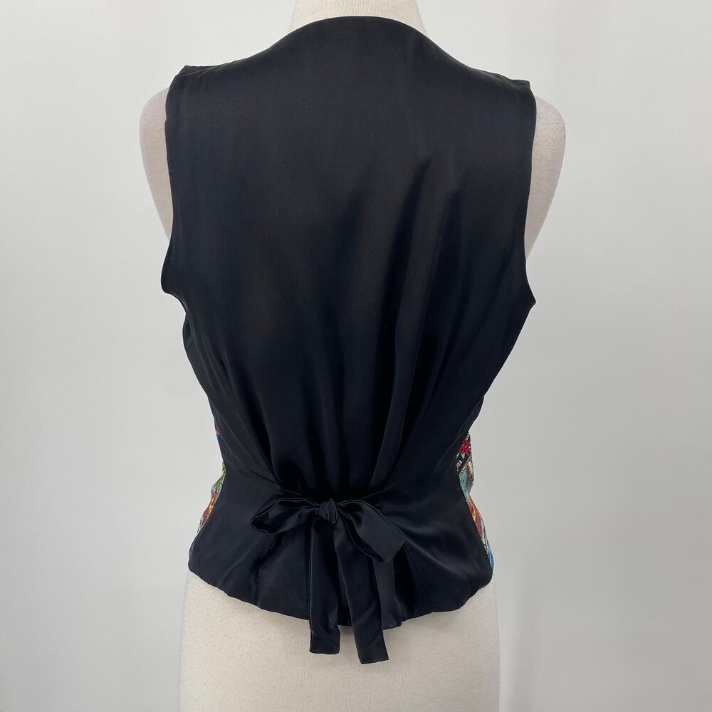 Vintage 90s Nicole Miller Silk Vest Australia Pattern Black Blue Red NEW Large - Picture 7 of 12